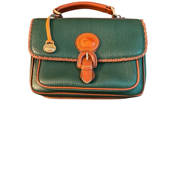 Dooney & Bourke Handbags - Dooney & Bourke Surrey Carrier Evergreen and British Tan Satchel Pebbled Leather